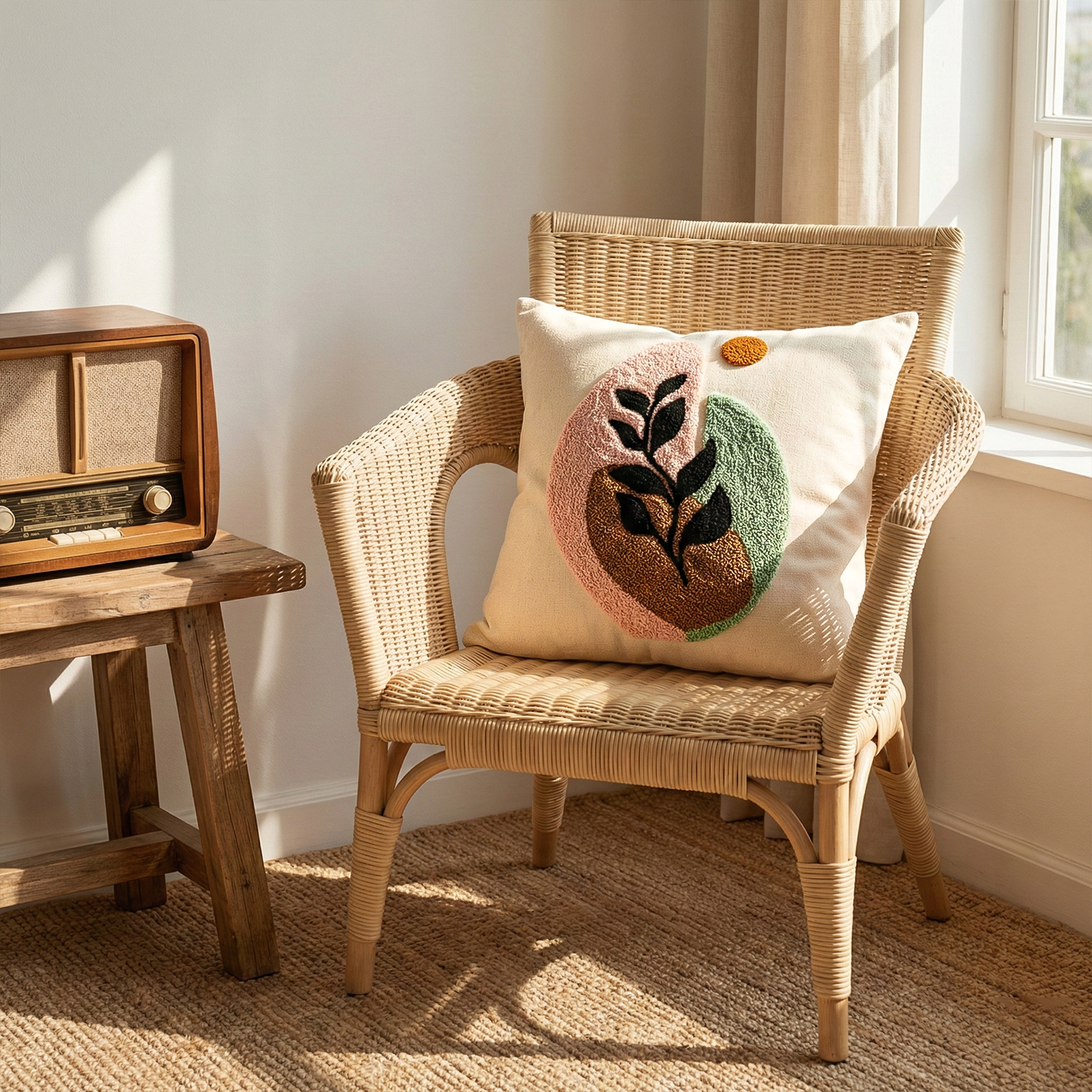 EDEN BLOOM Embroidered Cotton Cushion Cover 16x16