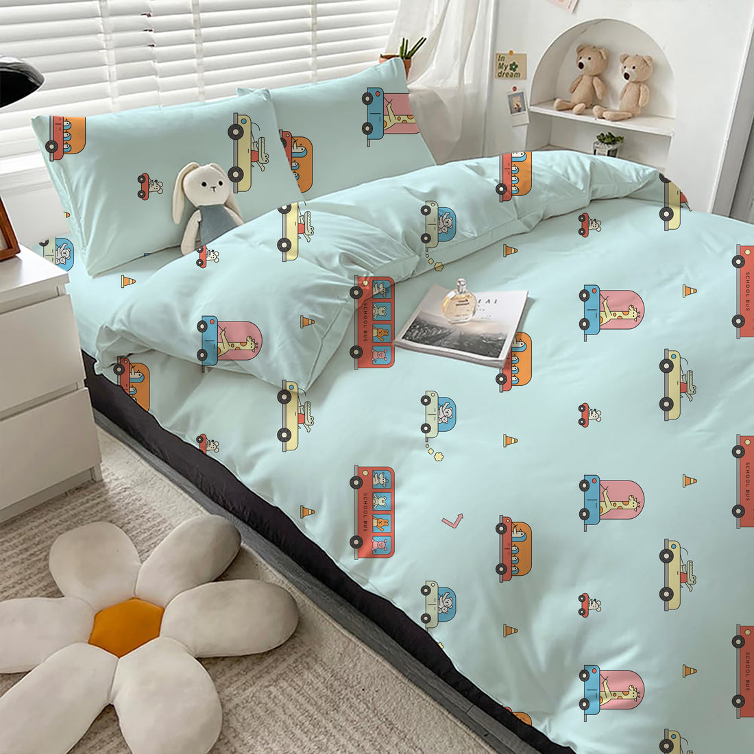 AEROHAVEN Microfiber Cartoon Flat Double Bedsheet with 2 Pillow Covers for kids