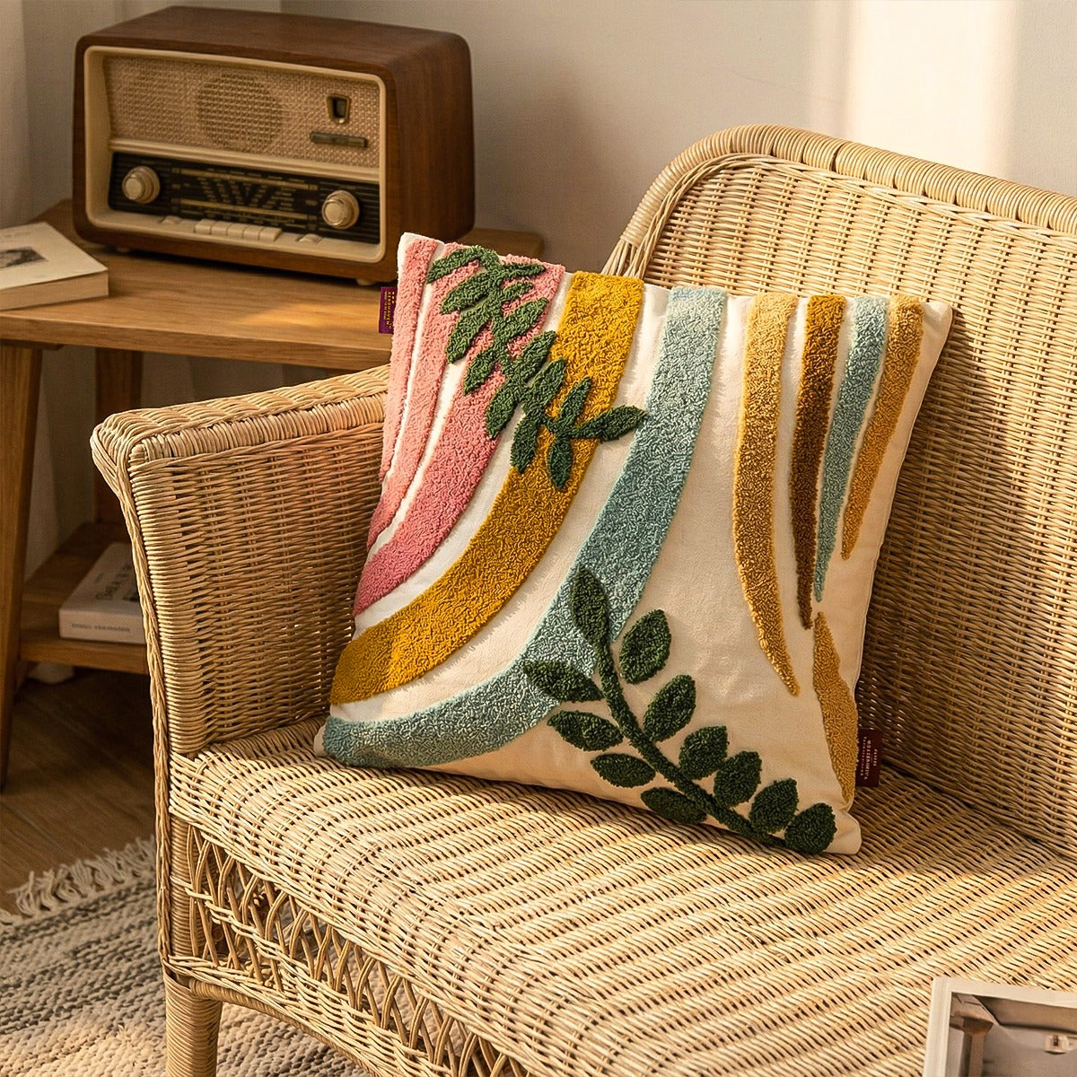 LUNA MUSE Embroidered Cotton Cushion Cover 16x16