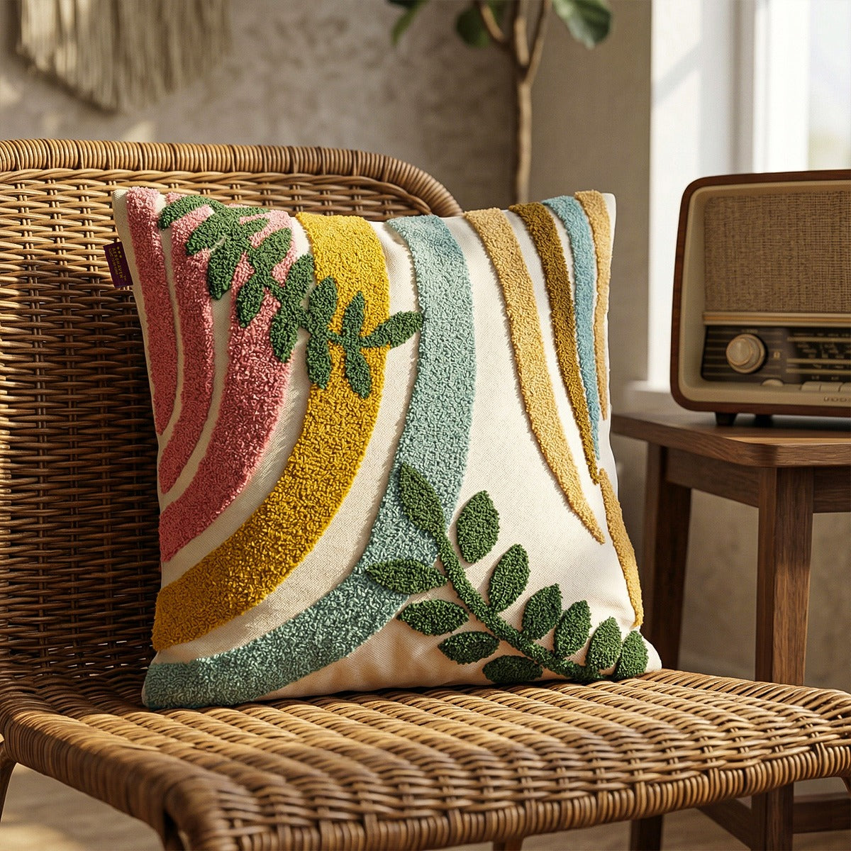 LUNA MUSE Embroidered Cotton Cushion Cover 16x16