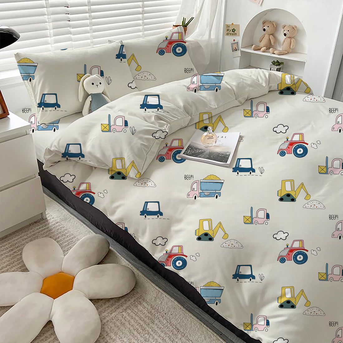 AEROHAVEN Microfiber Cartoon Flat Double Bedsheet with 2 Pillow Covers for kids