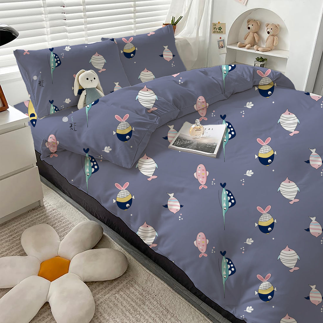 AEROHAVEN Microfiber Cartoon Flat Double Bedsheet with 2 Pillow Covers for kids