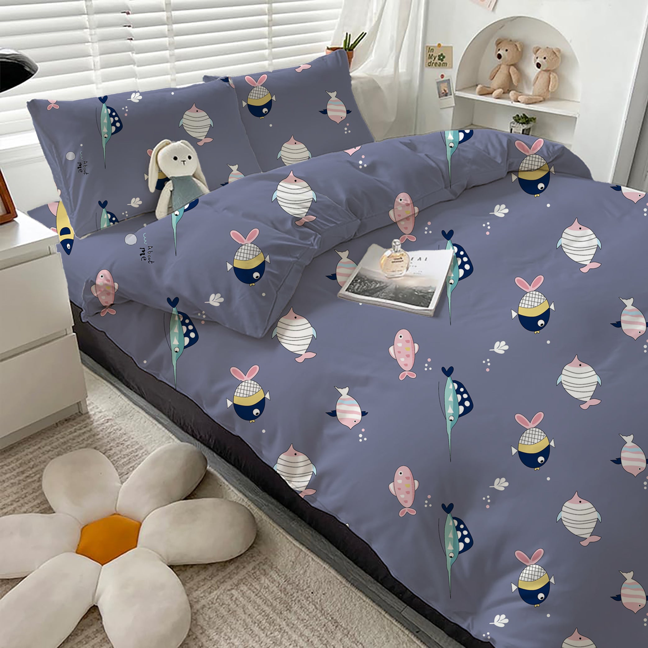 AEROHAVEN Microfiber Cartoon Flat Double Bedsheet with 2 Pillow Covers for kids