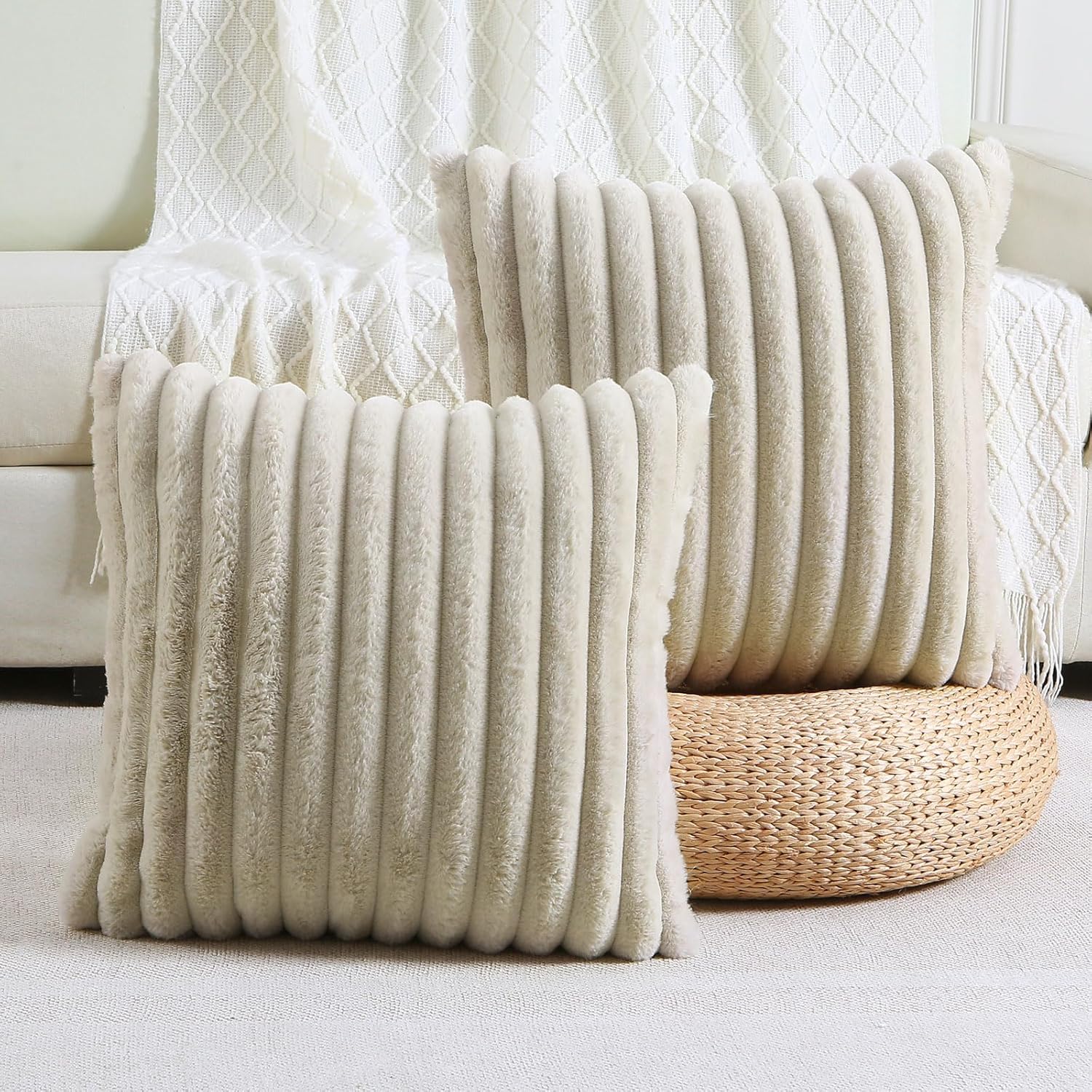 Set of 2 Premium Faux Rabbit Fur Plush Luxury Soft Fluffy Throw/Pillow Cushion Covers