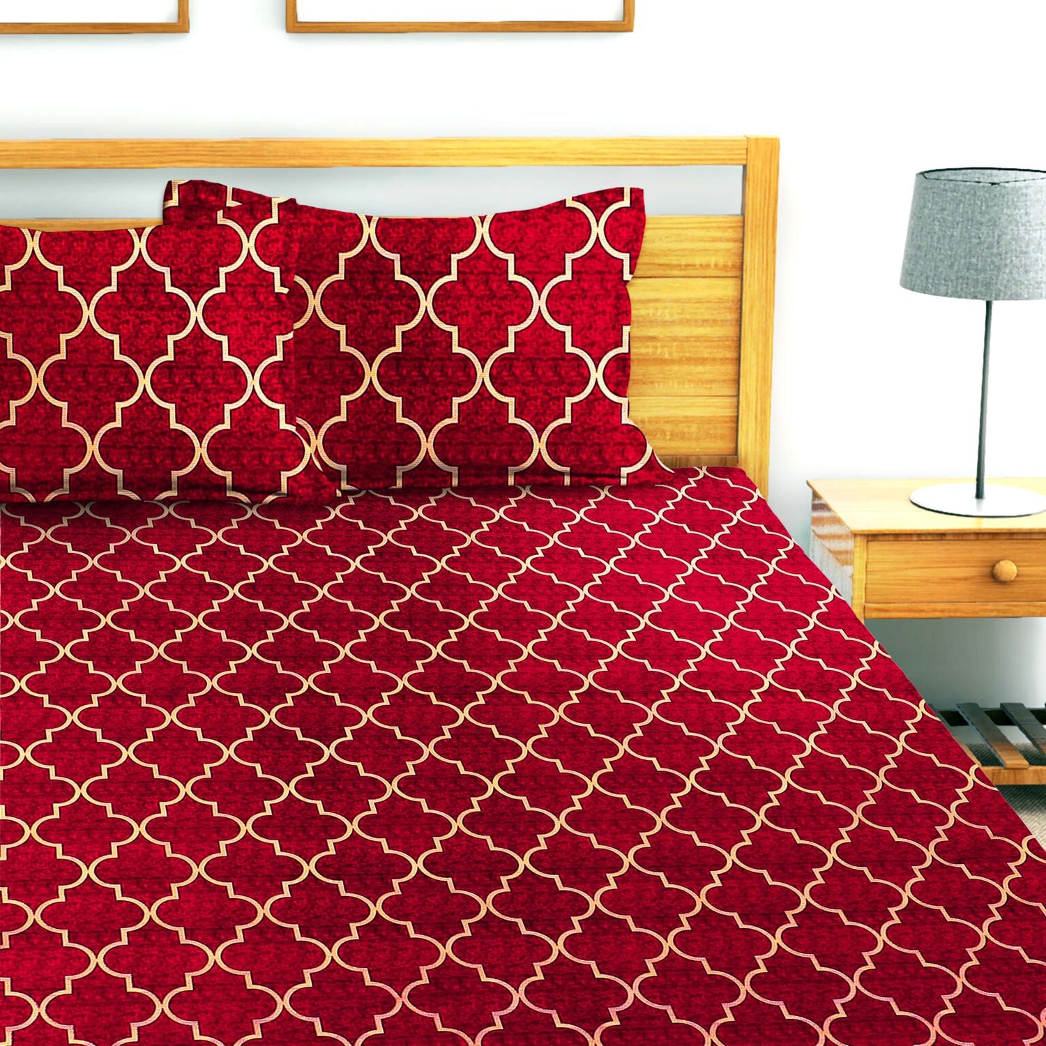 Glace Cotton Moroccan Flat Double Bedsheet with 2 Pillow Covers