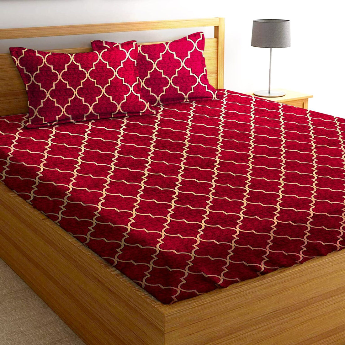 Glace Cotton Moroccan Flat Double Bedsheet with 2 Pillow Covers