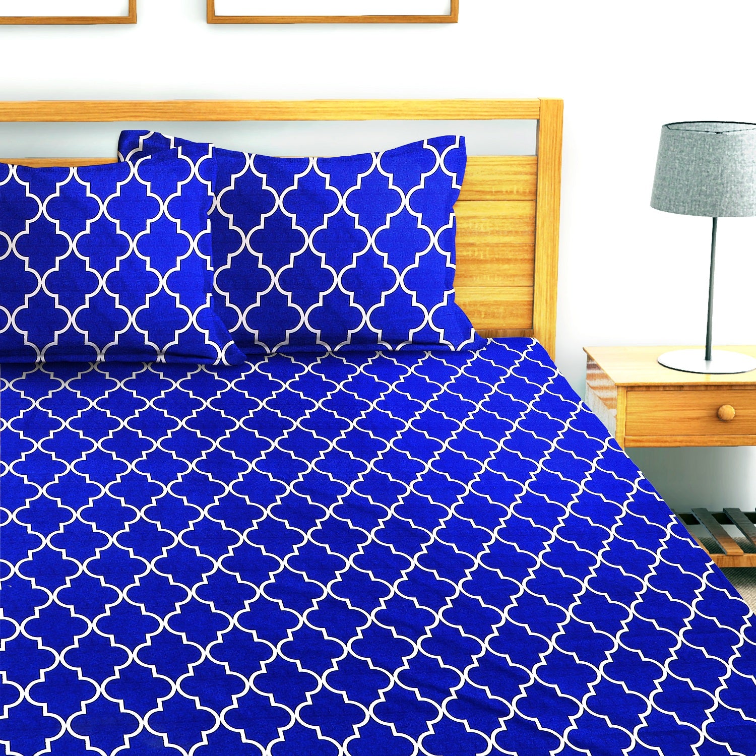 Glace Cotton Moroccan Flat Double Bedsheet with 2 Pillow Covers