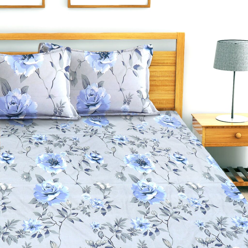 Glace Cotton Floral Flat Double Bedsheet with 2 Pillow Covers