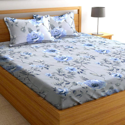 Glace Cotton Floral Flat Double Bedsheet with 2 Pillow Covers