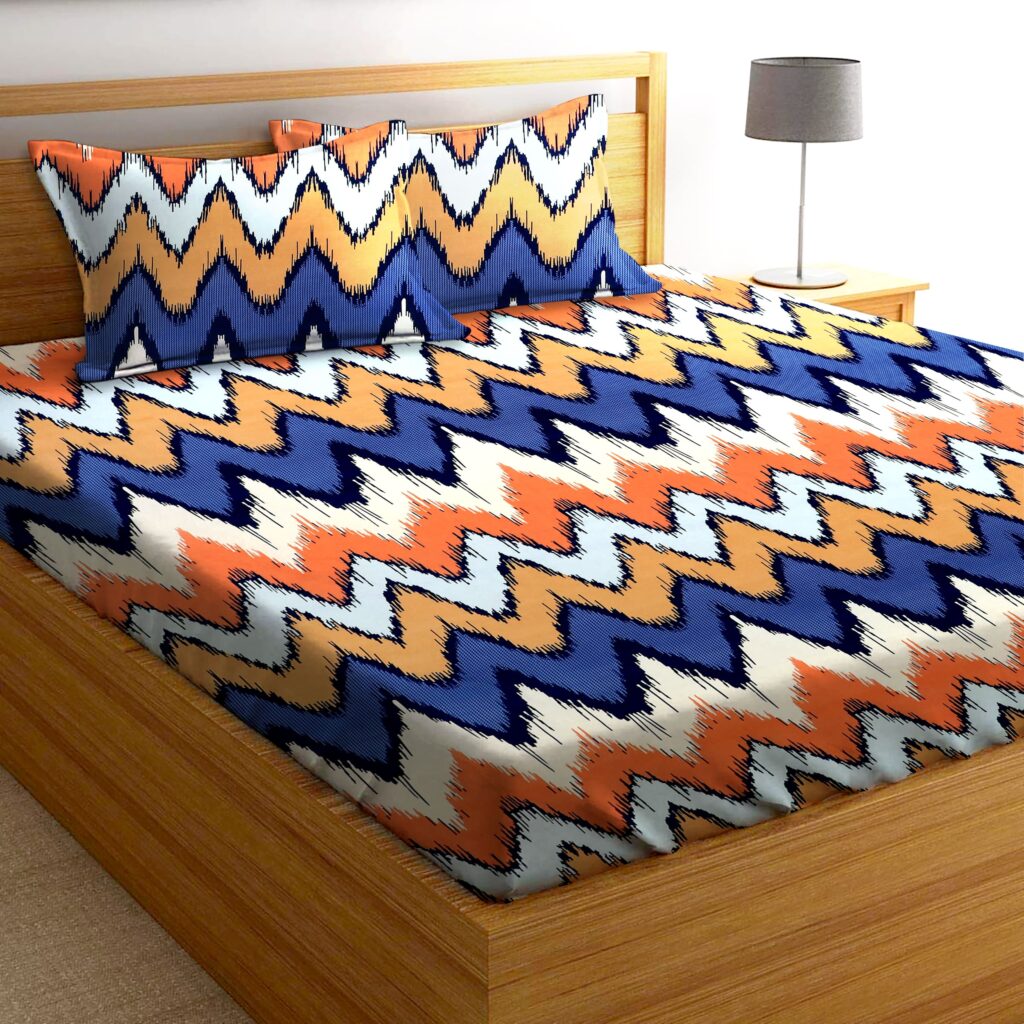 Glace Cotton Chevron Flat Double Bedsheet with 2 Pillow Covers