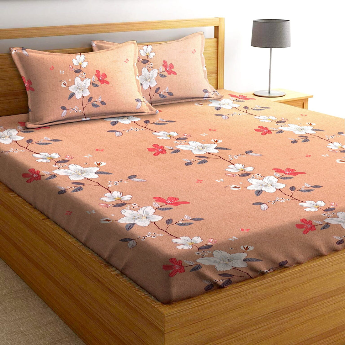 Glace Cotton Floral Flat Double Bedsheet with 2 Pillow Covers