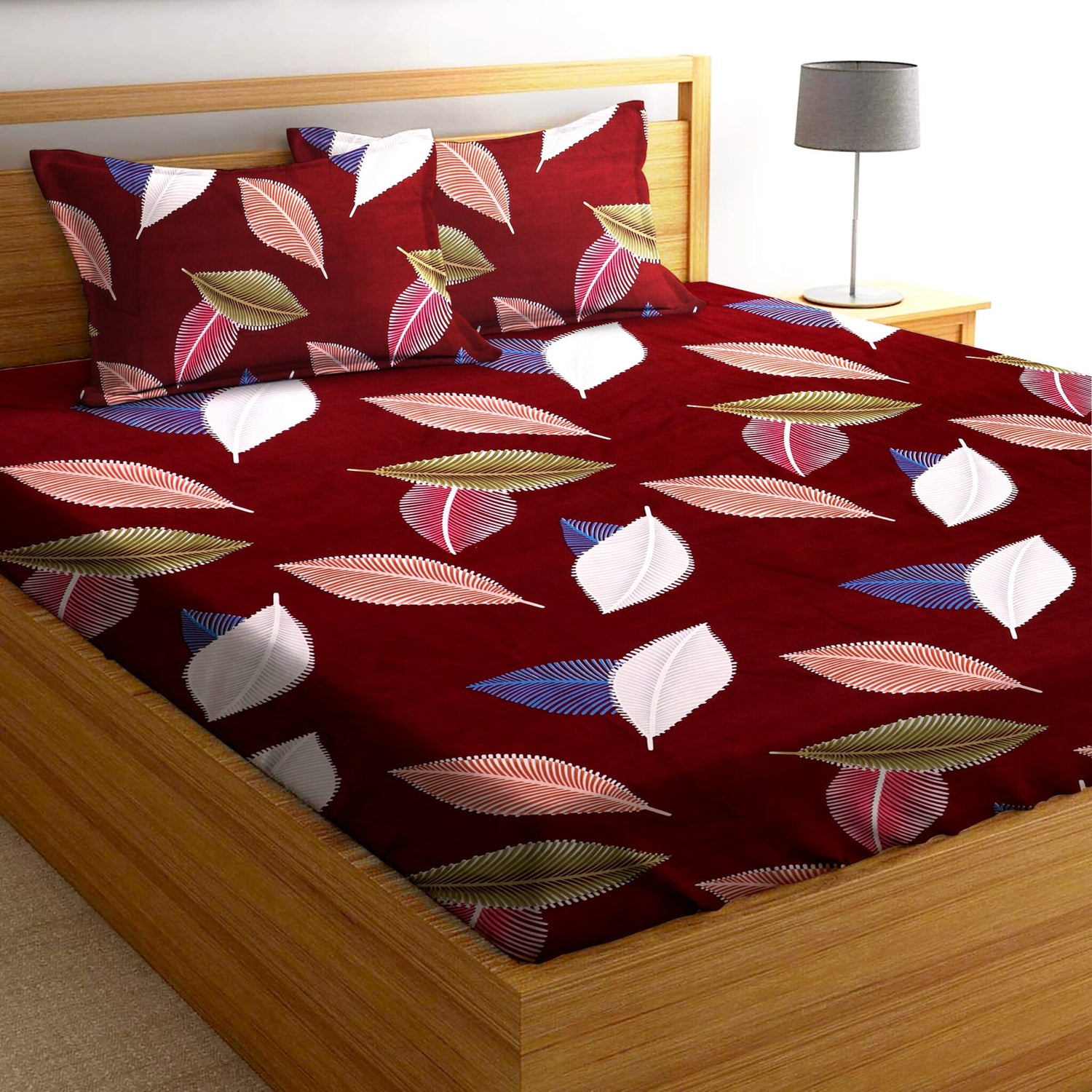 Glace Cotton Abstract Flat Double Bedsheet with 2 Pillow Covers