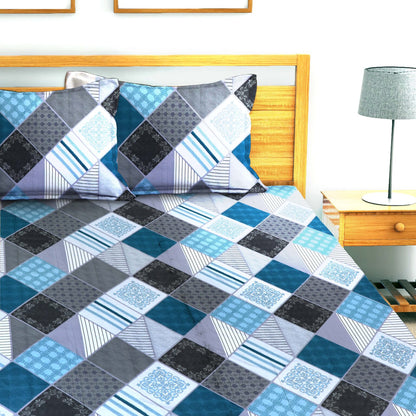 Glace Cotton Checkered Flat Double Bedsheet with 2 Pillow Covers