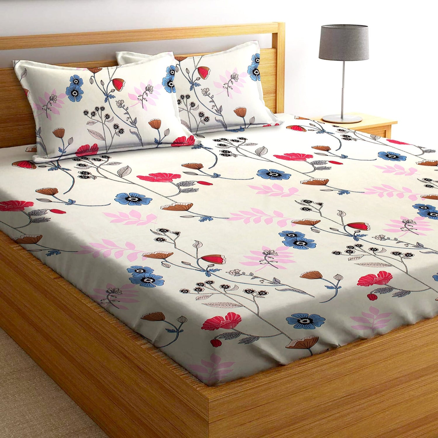 Glace Cotton Abstract Flat Double Bedsheet with 2 Pillow Covers
