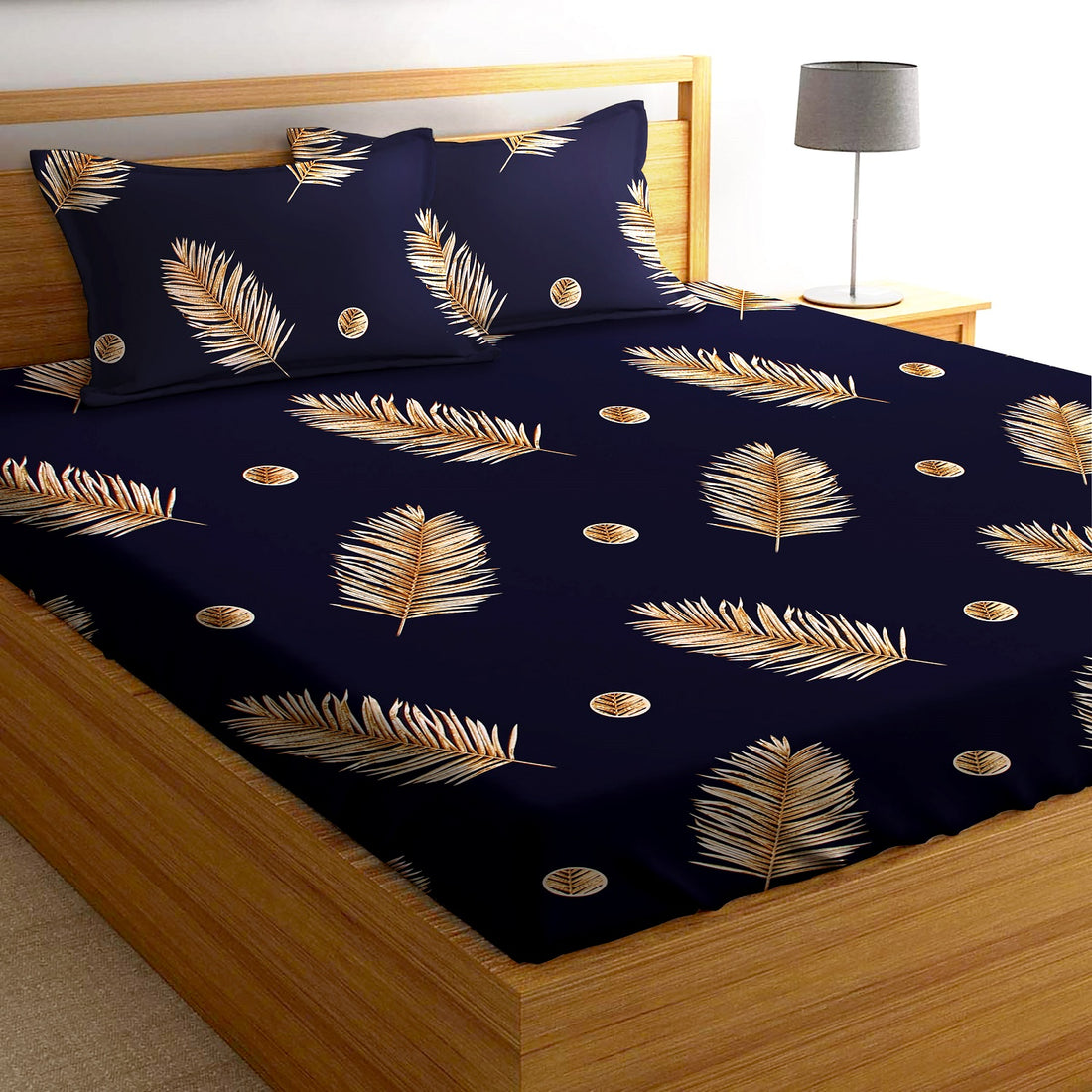 Glace Cotton Abstract Flat Double Bedsheet with 2 Pillow Covers