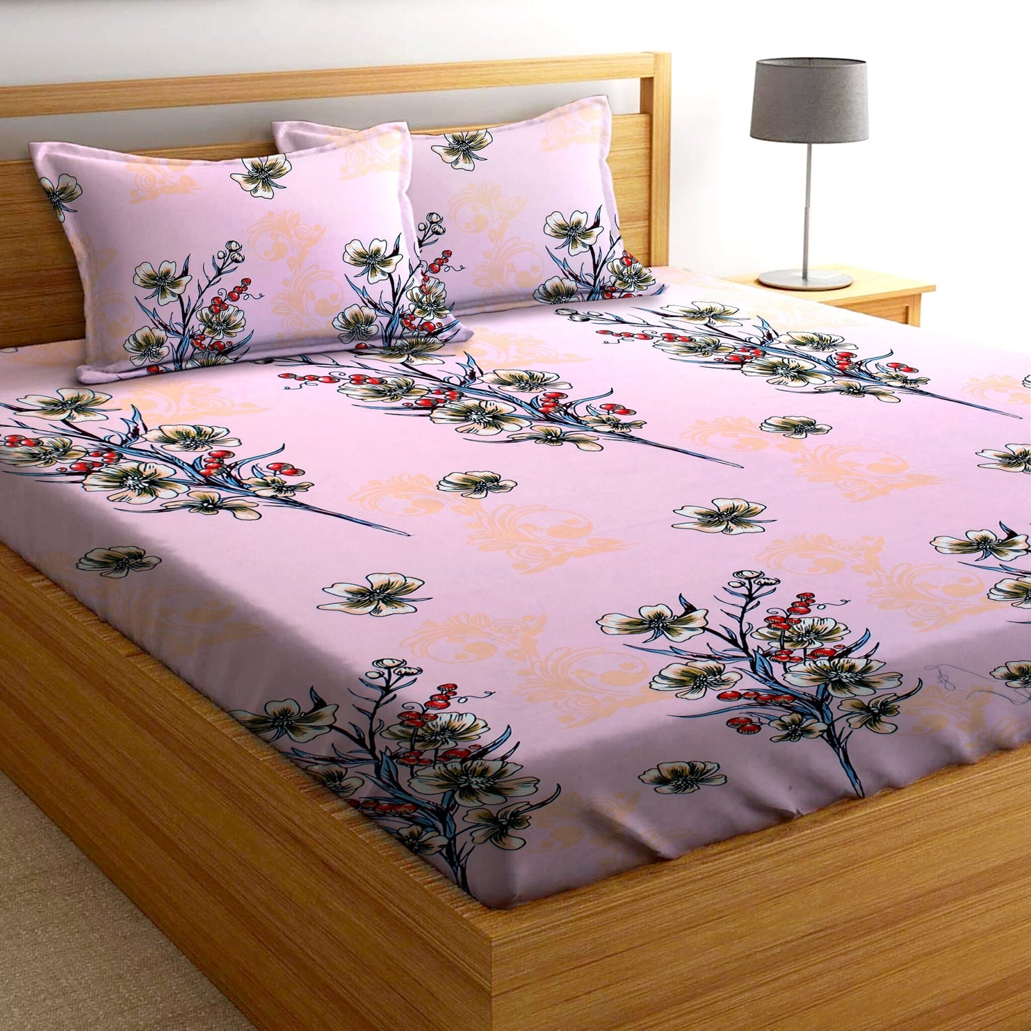 Glace Cotton Abstract Flat Double Bedsheet with 2 Pillow Covers