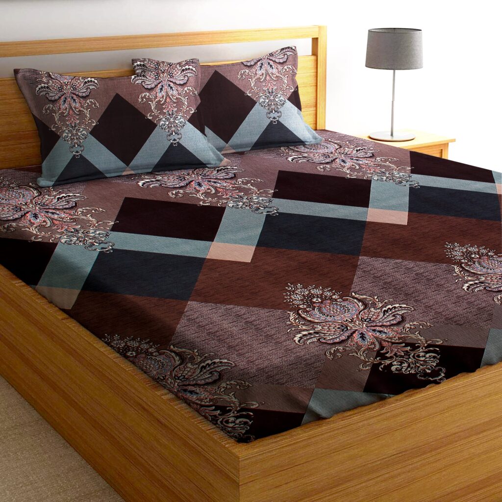 Glace Cotton Damask Flat Double Bedsheet with 2 Pillow Covers