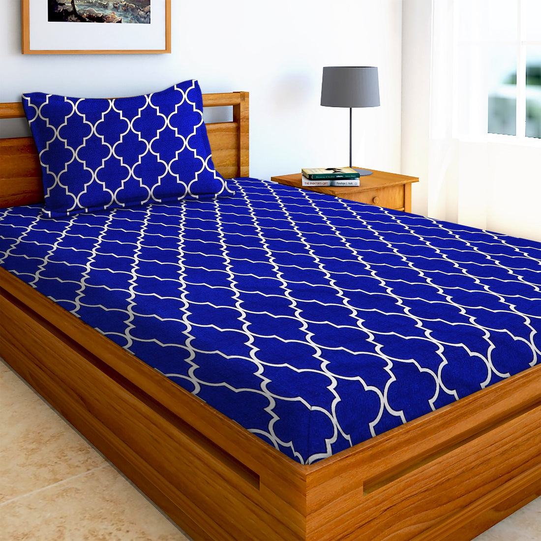 Glace Cotton Moroccan Flat Single Bedsheet with 1 Pillow Cover