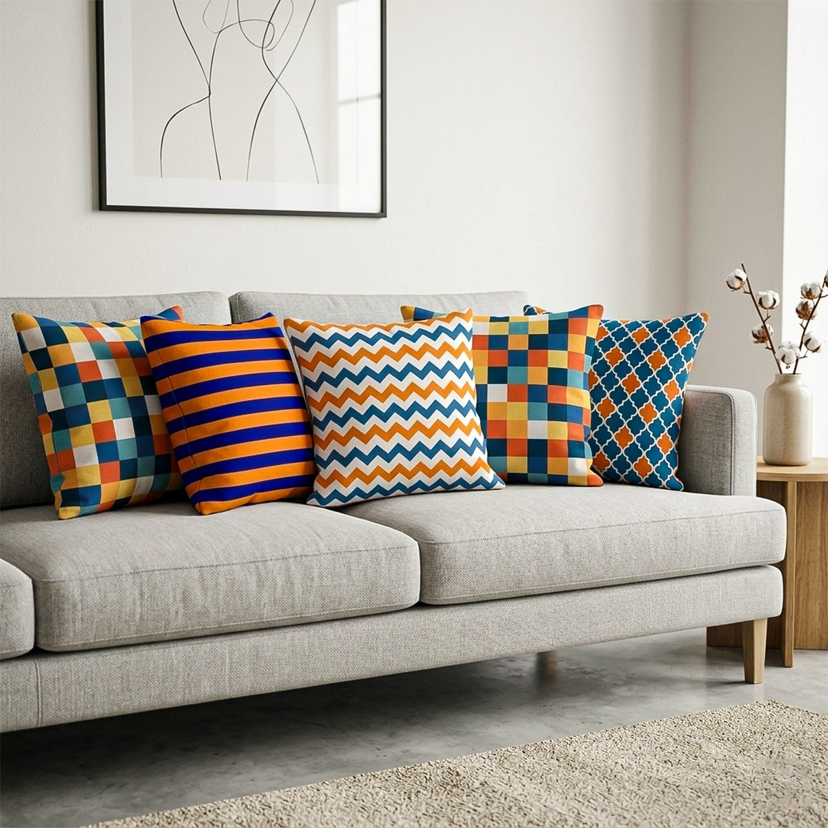 Set of 5 Jute Throw Pillow/Cushion Covers