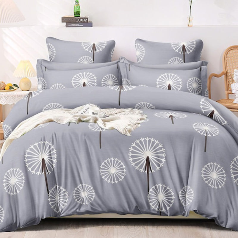 Premium Grey &amp; White Cotton 300 TC King Bedsheet With 2 Pillow Covers