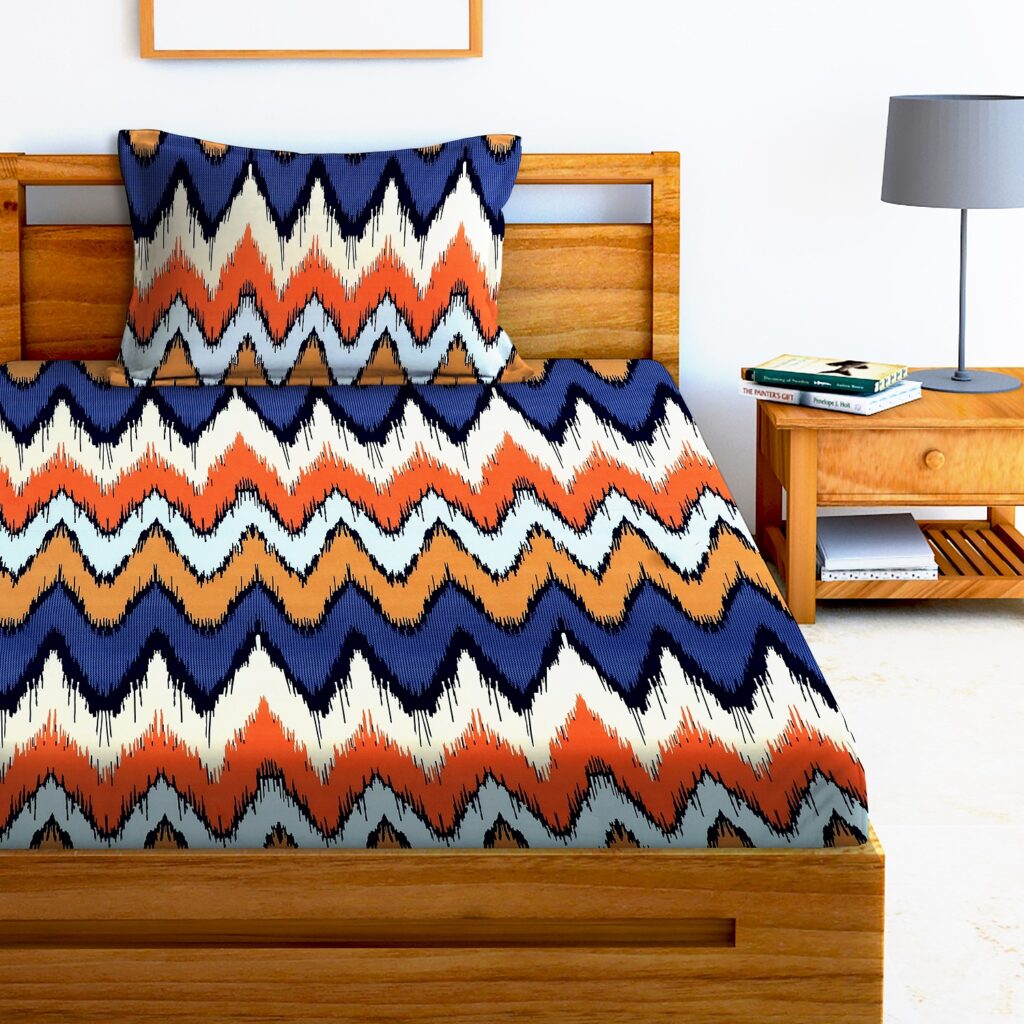 Glace Cotton Chevron Flat Single Bedsheet with 1 Pillow Cover