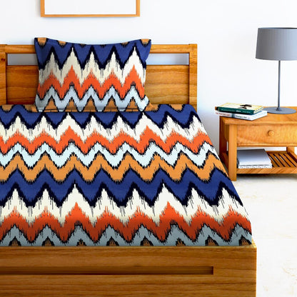 Glace Cotton Chevron Flat Single Bedsheet with 1 Pillow Cover