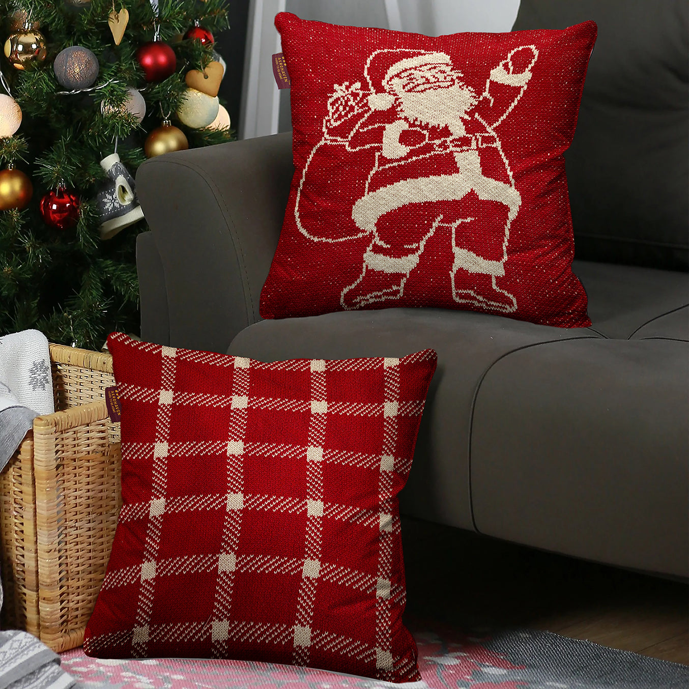 Set of 2 Christmas Designer Knitted Decorative Throw Pillow/Cushion Covers