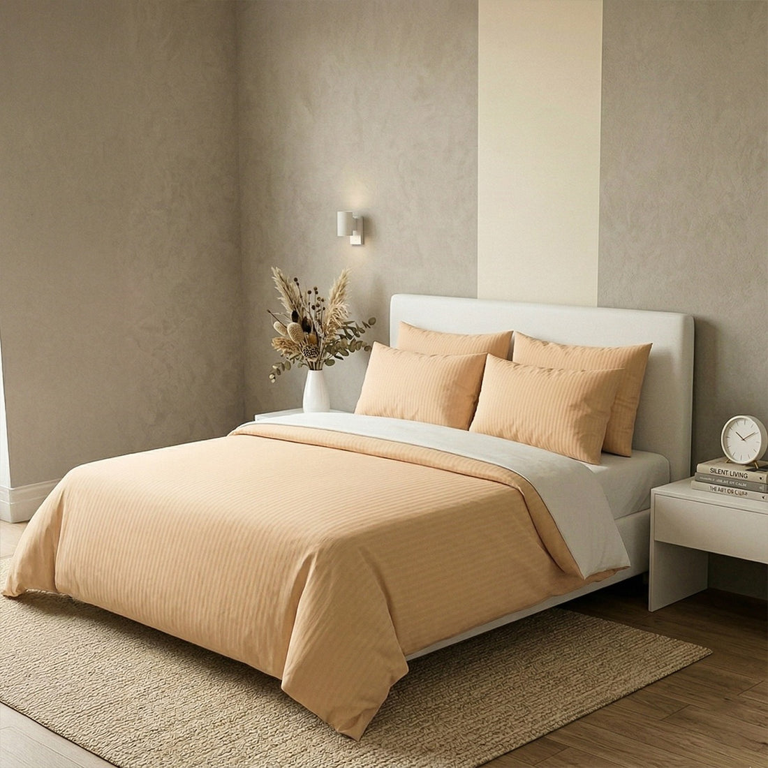 AEROHAVEN Glace Cotton Solid Bedsheet Set – Peach, Double Bed