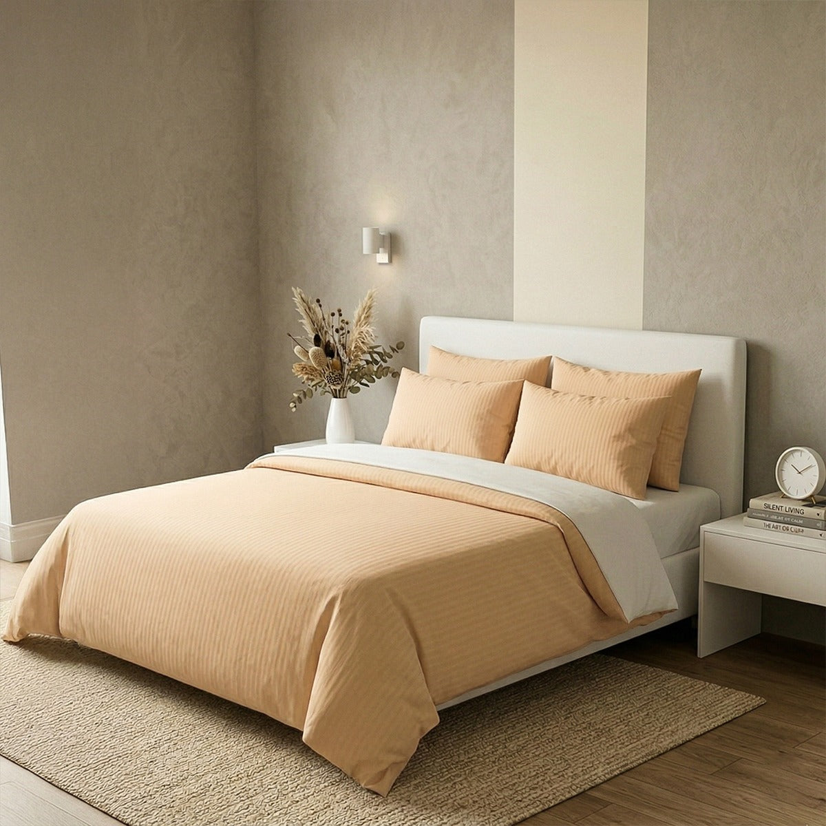 AEROHAVEN Glace Cotton Solid Bedsheet Set – Peach, Double Bed
