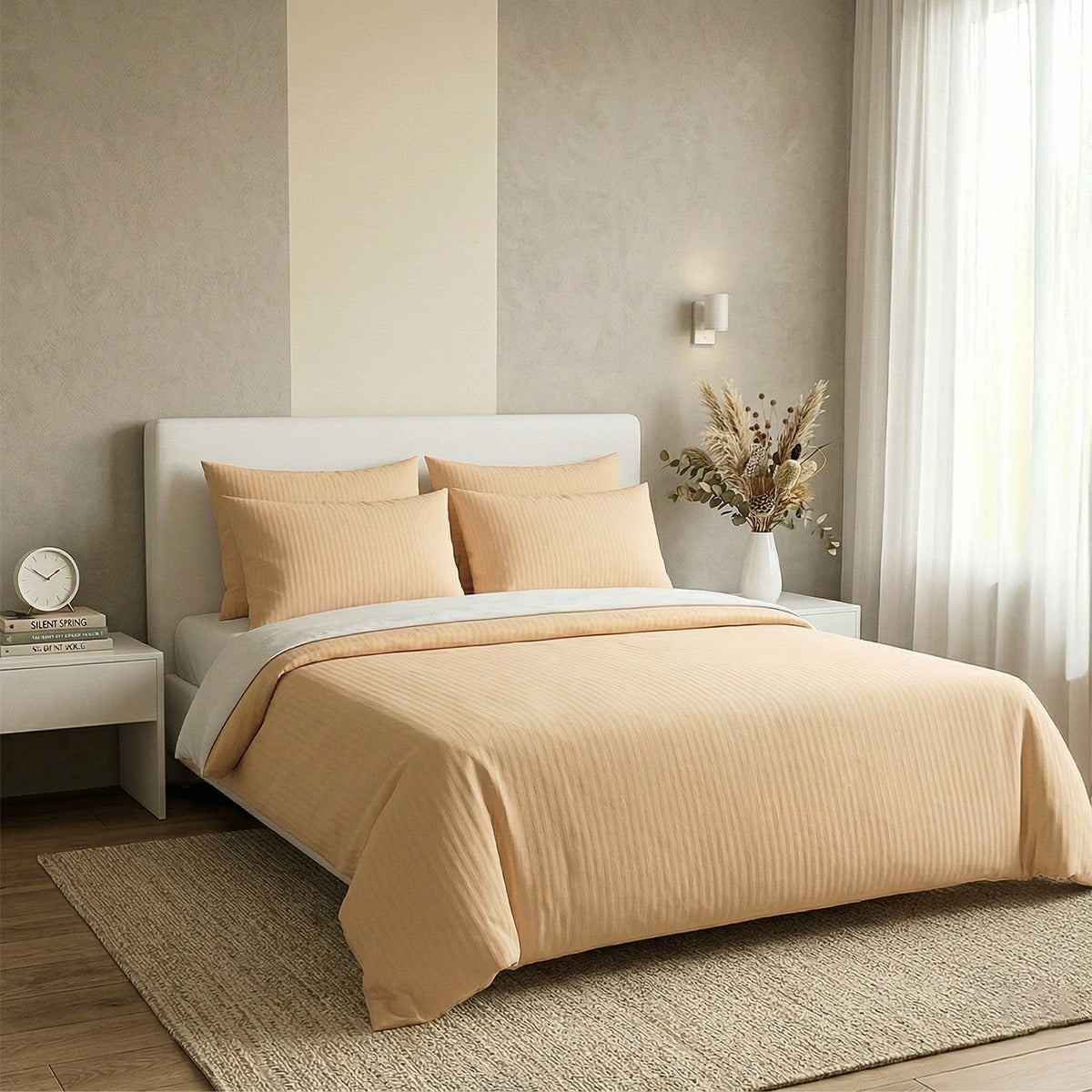 AEROHAVEN Glace Cotton Solid Bedsheet Set – Peach, Double Bed
