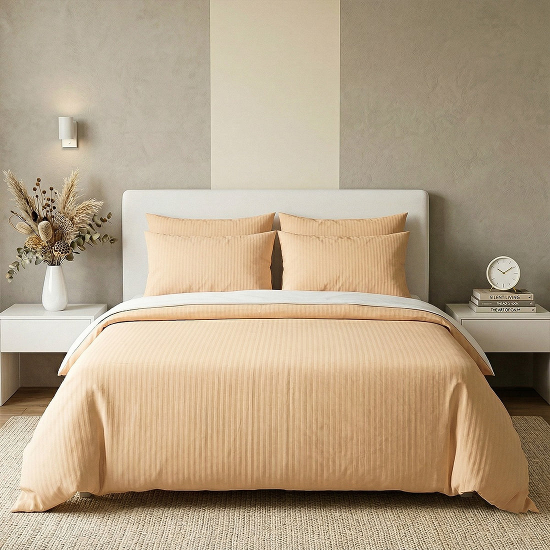AEROHAVEN Glace Cotton Solid Bedsheet Set – Peach, Double Bed