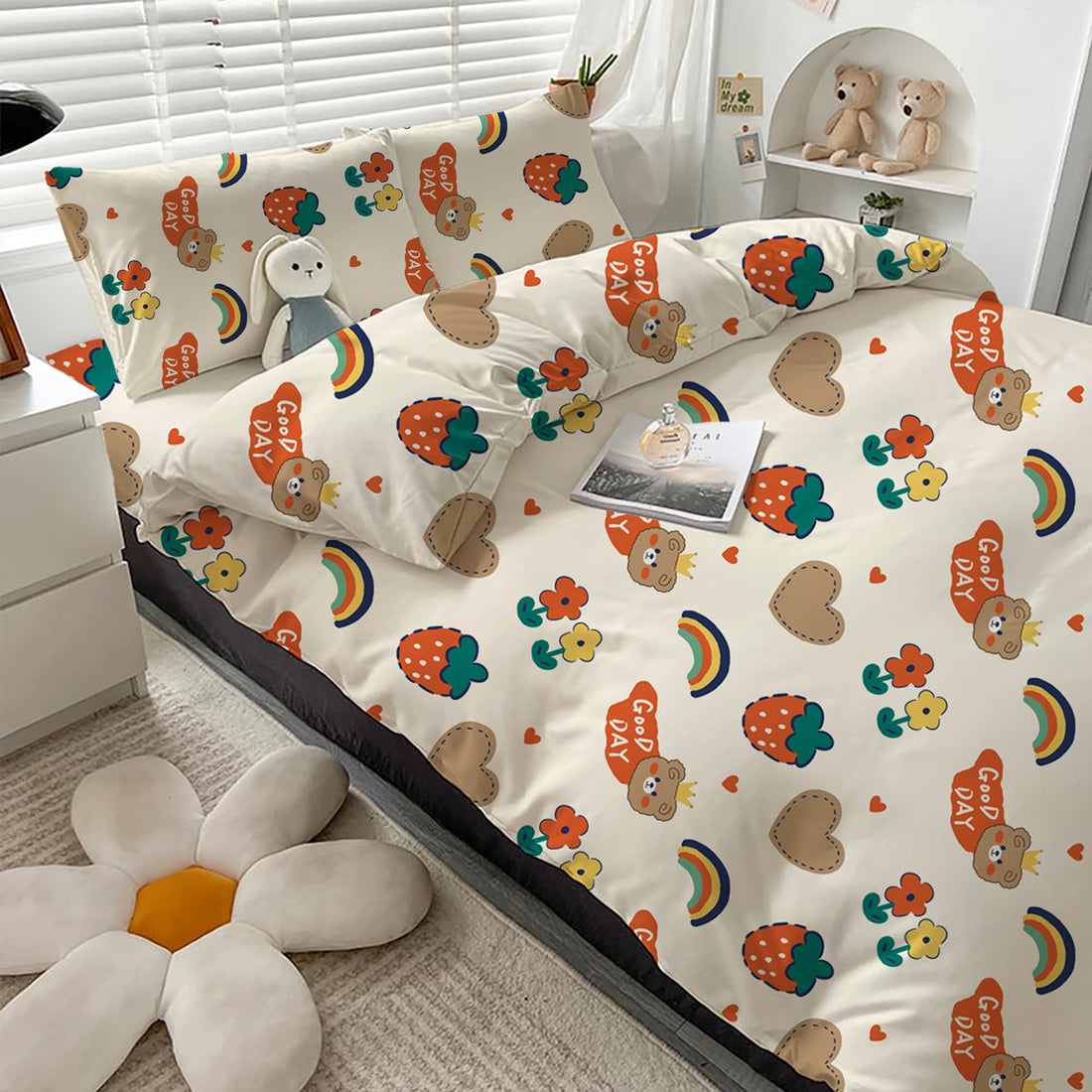 AEROHAVEN Microfiber Cartoon Flat Double Bedsheet with 2 Pillow Covers for kids