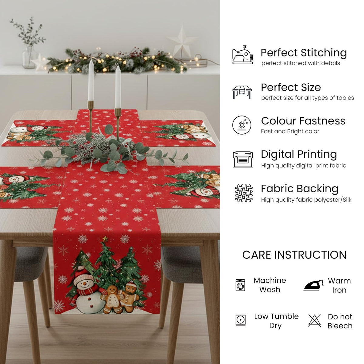 AEROHAVEN Christmas Dining Table Runner and Table Placemats Combo Festive Home Décor and Gifting