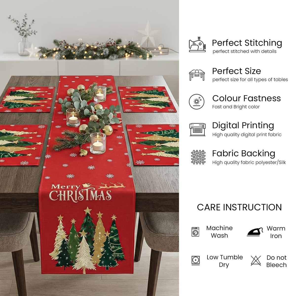 AEROHAVEN Christmas Dining Table Runner and Table Placemats Combo Festive Home Décor and Gifting