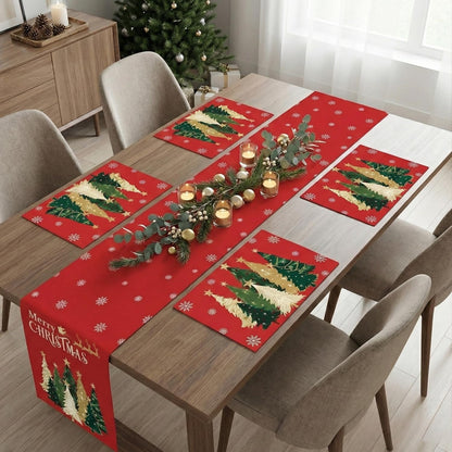 AEROHAVEN Christmas Dining Table Runner and Table Placemats Combo Festive Home Décor and Gifting