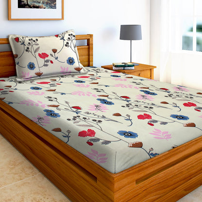 Glace Cotton Abstract Flat Single Bedsheet with 1 Pillow Cover
