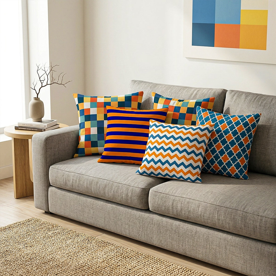 Set of 5 Jute Throw Pillow/Cushion Covers