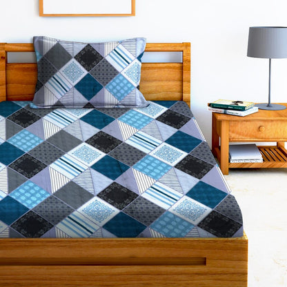 Glace Cotton Checkered Flat Single Bedsheet with 1 Pillow Cover