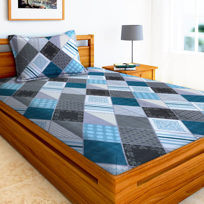Glace Cotton Checkered Flat Single Bedsheet with 1 Pillow Cover