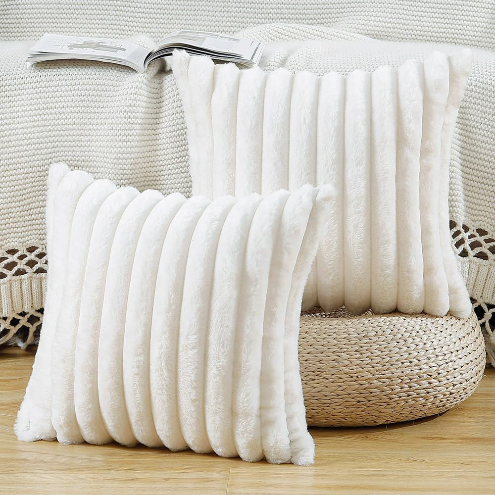 Set of 2 Premium Faux Rabbit Fur Plush Luxury Soft Fluffy Throw/Pillow Cushion Covers