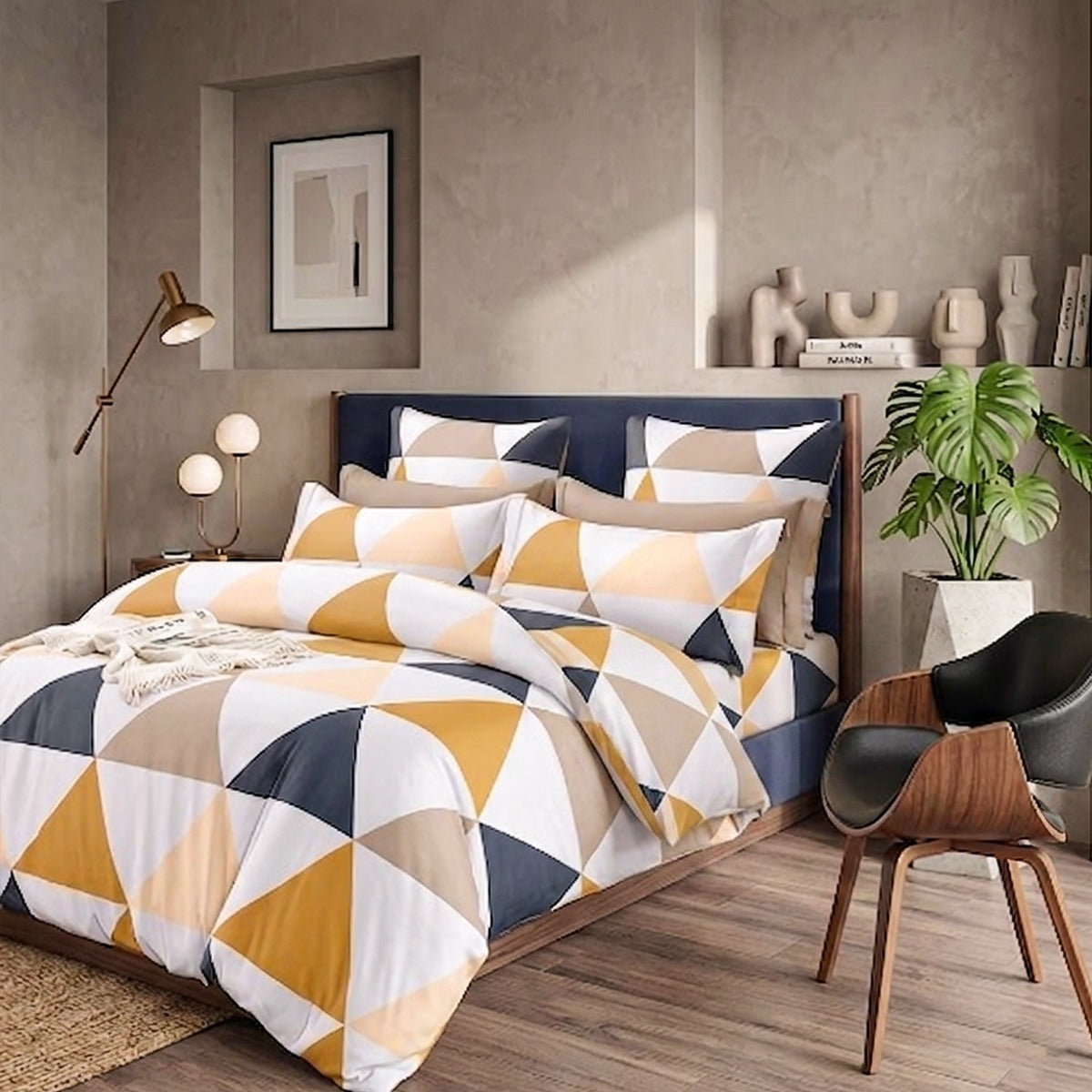 Geometric Printed King Size Bedsheet with 2 Pillow Covers | Soft Premium Fabric | Modern Bedroom Decor