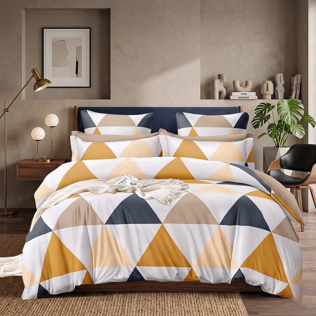 Geometric Printed King Size Bedsheet with 2 Pillow Covers | Soft Premium Fabric | Modern Bedroom Decor