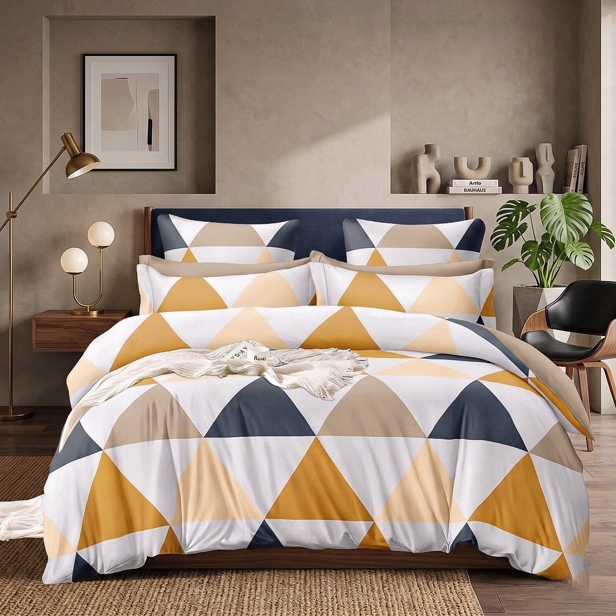 Geometric Printed King Size Bedsheet with 2 Pillow Covers | Soft Premium Fabric | Modern Bedroom Decor