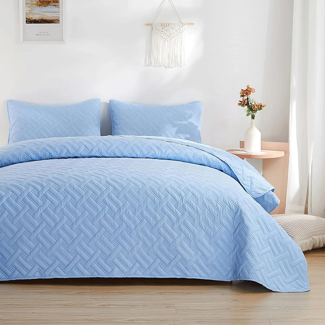 AEROHAVEN Glace Cotton Solid Bedsheet Set – Aqua, Double Bed
