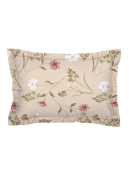 Premium Cream-Coloured Floral Cotton 300 TC King Bedsheet &amp; 2 Pillow Covers