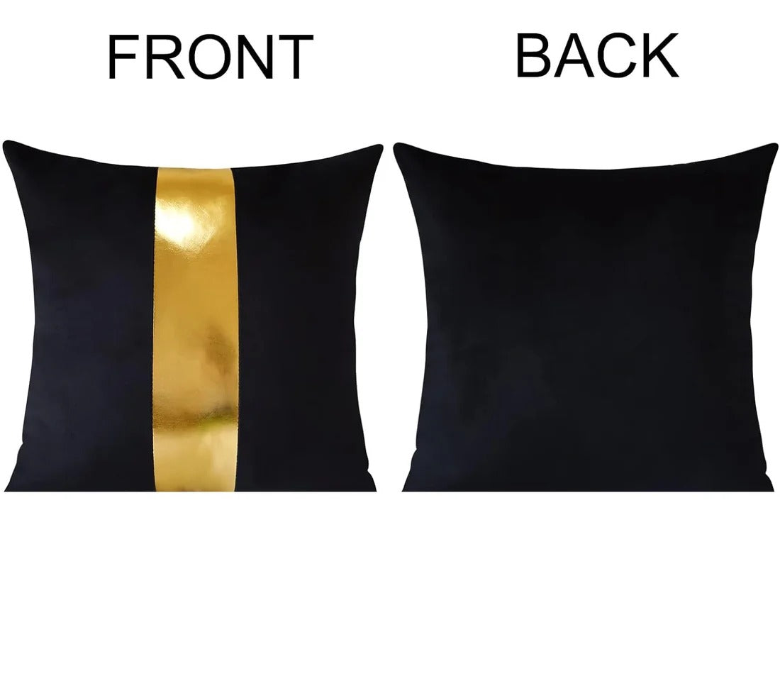Premium Velvet Set of 2 Decorative Throw Pillow/Cushion Covers with Gold Stripe