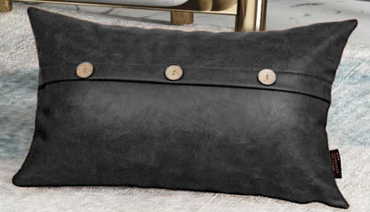 Set of 2  Faux Leather Throw/Pillow Cushion Covers with Triple Button