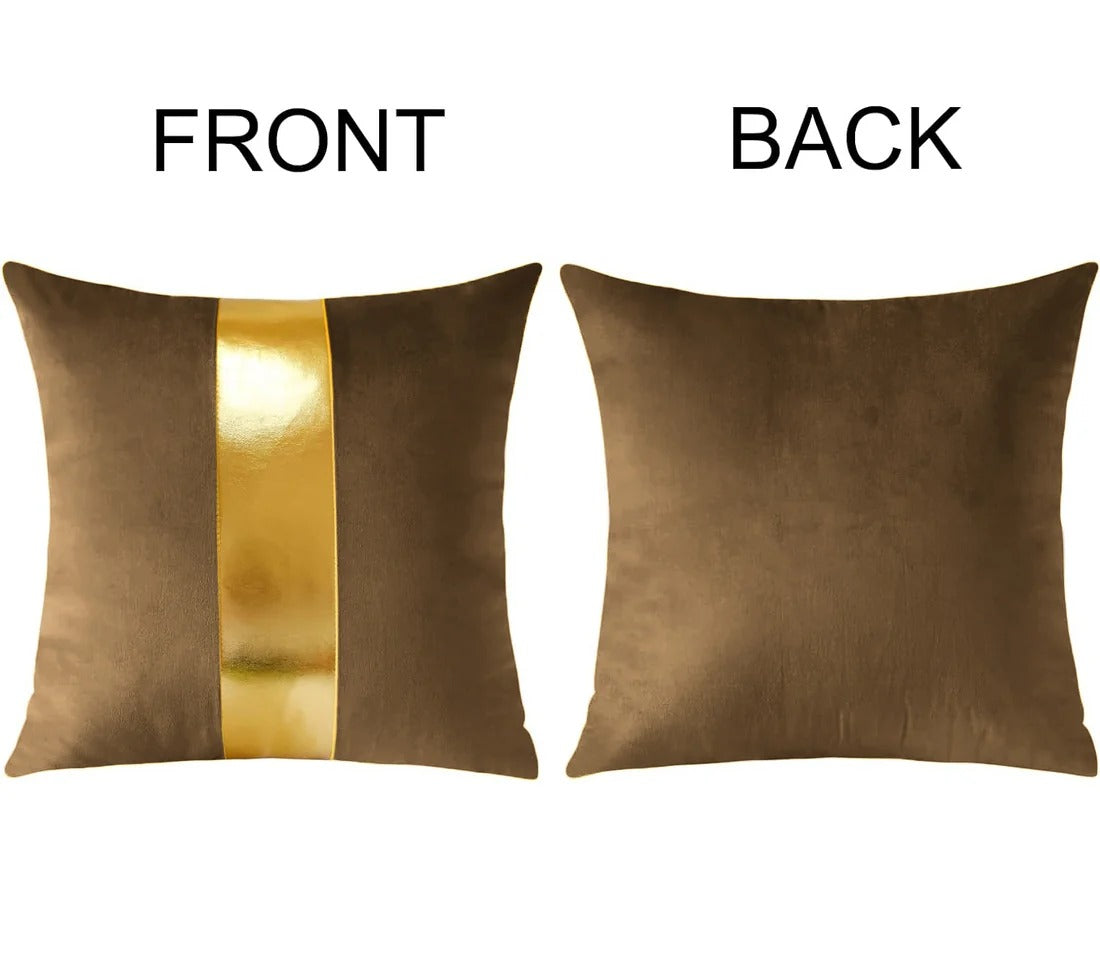 Premium Velvet Set of 2 Decorative Throw Pillow/Cushion Covers with Gold Stripe