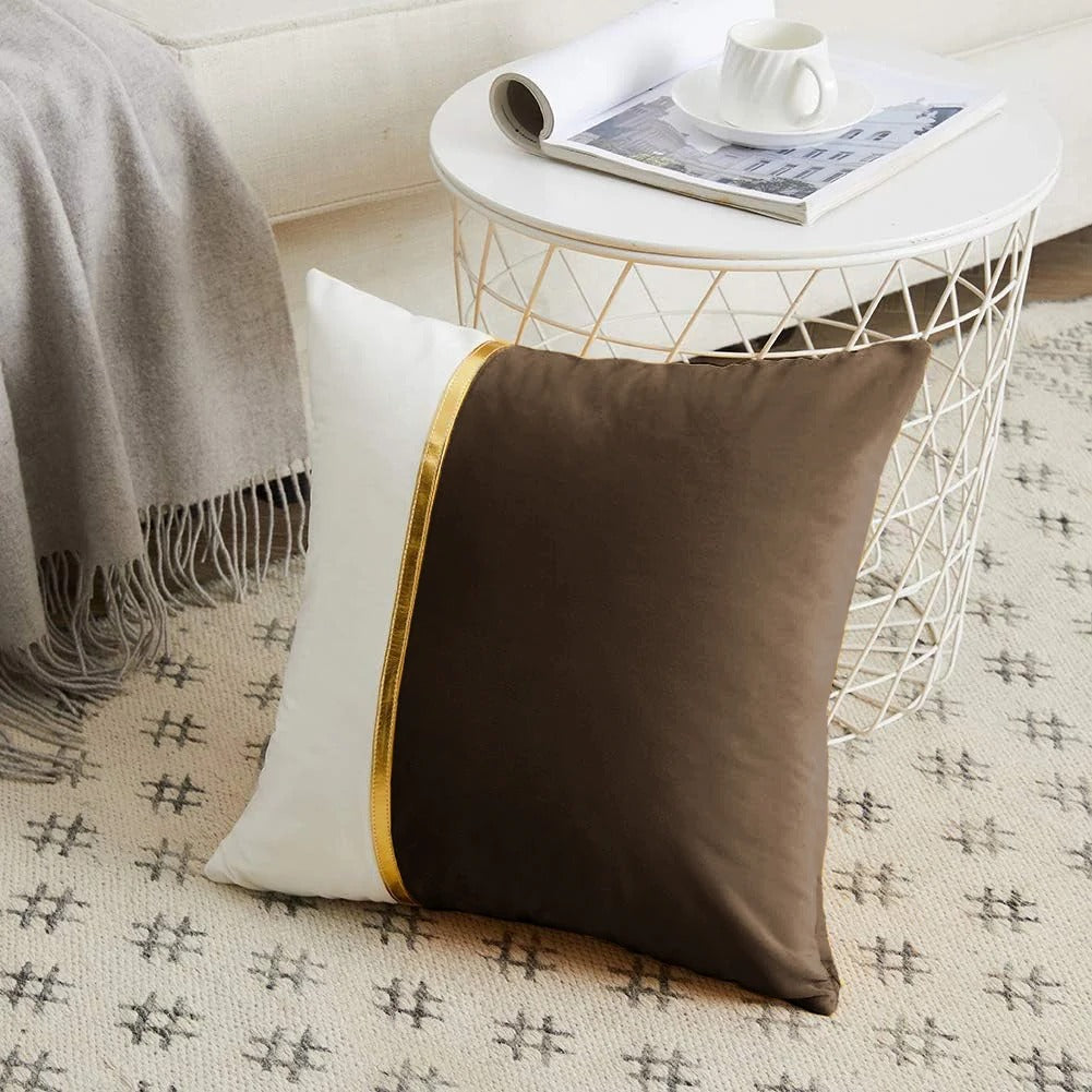 Premium Velvet Set of 2 Decorative Throw Pillow/Cushion Covers with Gold Stripe