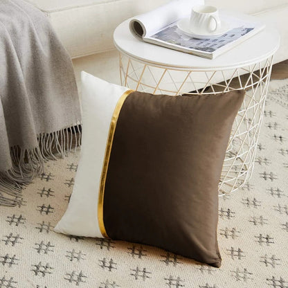 Premium Velvet Set of 2 Decorative Throw Pillow/Cushion Covers with Gold Stripe